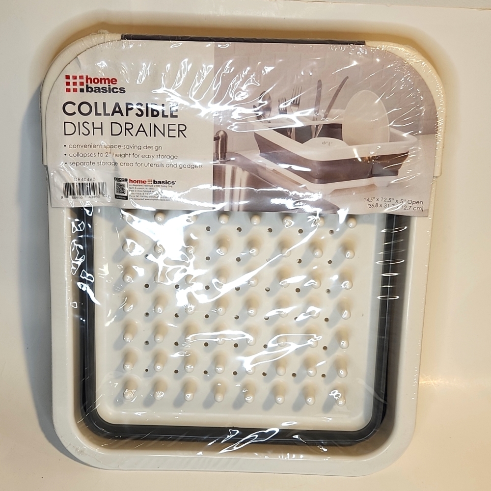 Home Basics Silicone Plastic Easy Storage Collapsible Dish Rack & Cutlery Holder